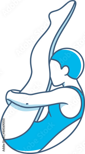 Dynamic vector illustration of a synchronized swimmer performing a demanding ballet leg position. Perfect for fitness, sports, yoga, and flexibility concepts. High-quality, isolated design.