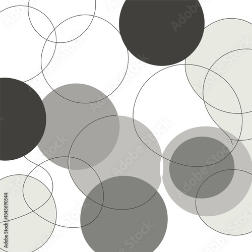 Overlapping gray circles vector background with various shades forming a modern geometric pattern