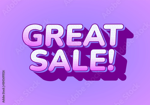 A vibrant graphic featuring the text Great Sale! in bold, playful typography with gradient effect on a purple background.
