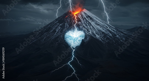 Volcanic Eruption with Lightning and Ice Heart