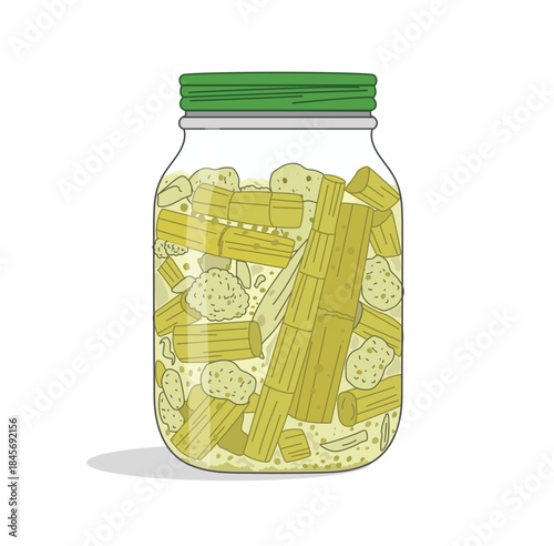 Bamboo Pickle in Glass Jar Traditional Homemade Preserved Food Illustration
