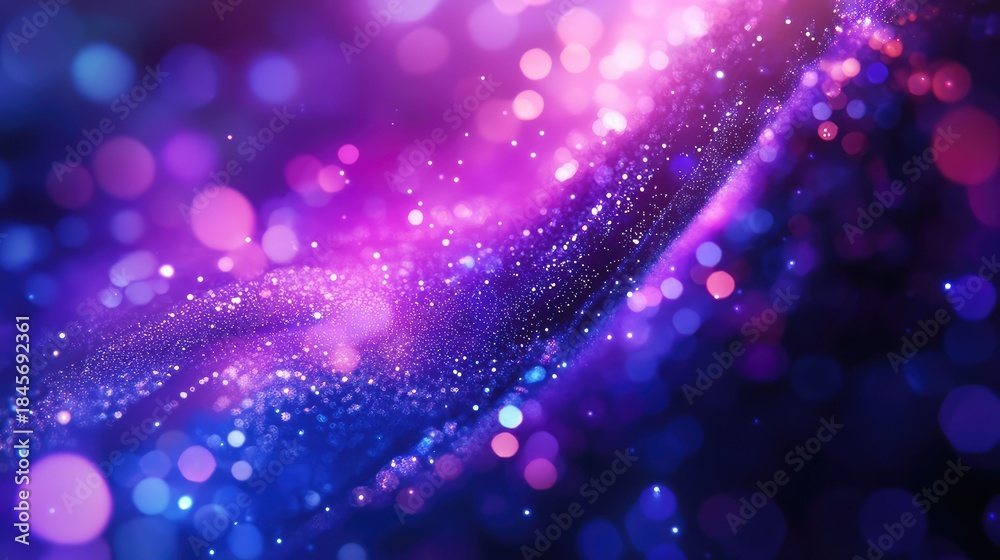 Obraz premium Abstract blue and purple particles are creating a glowing bokeh background with a dynamic flowing effect, offering a vibrant backdrop for various digital design concepts