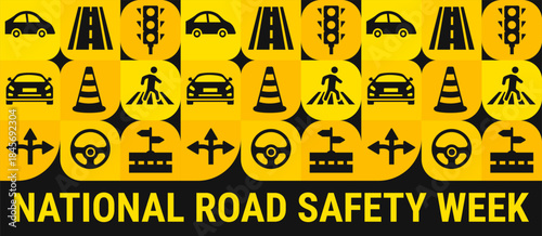 National Road safety week Geometric shape pattern background, banner, card or poster design template is observed every year during January, to raise awareness about the mission. Vector illustration.