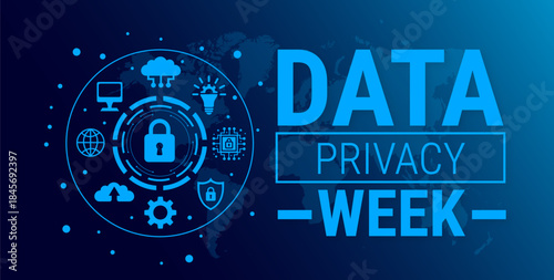 data privacy week blue color technology concepts background, banner, card or poster design template is observed every year during January, to raise awareness about the mission. Vector illustration.