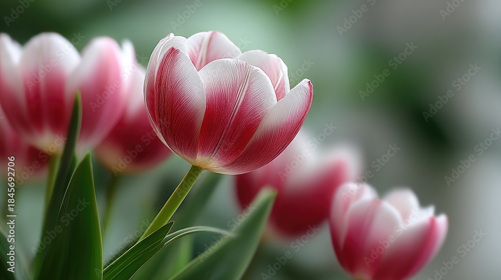 Fototapeta premium Stunning display of pink and white tulips blooming in a vibrant garden showcasing nature's beauty and color