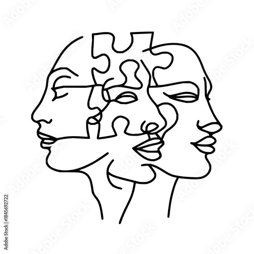 Puzzle Piece Heads Symbolizing Unity and Diversity