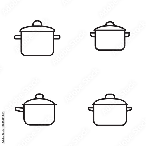 Set of Four Cooking Pots with Lids Icon Collection