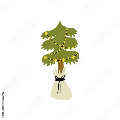 Hand-drawn Sustainable Christmas tree with eco-friendly gifts and zero-waste decorations.