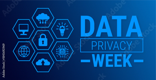 data privacy week blue color technology concepts background, banner, card or poster design template is observed every year during January, to raise awareness about the mission. Vector illustration.