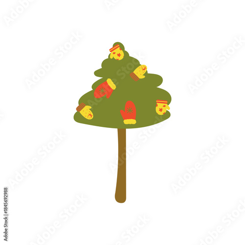 Minimalist Sustainable Christmas tree sketch with pine, lights, and warm winter knitwear.