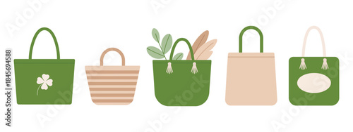Paper shopping bags vector illustration showing groceries, fresh vegetables, and eco-friendly packaging, ideal for supermarket, farmer market, sustainable lifestyle, and healthy food digital design