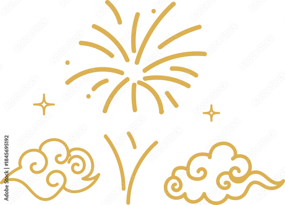 Obraz premium Gold Cloud Firework Curve Decorative Element