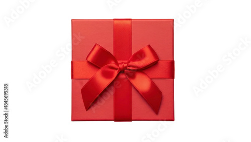 Red Present Box with Ribbon and Bow, PNG Image on Transparent