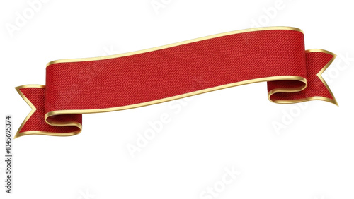 Red Ribbon with Golden Edges on Transparent Background, PNG Image
