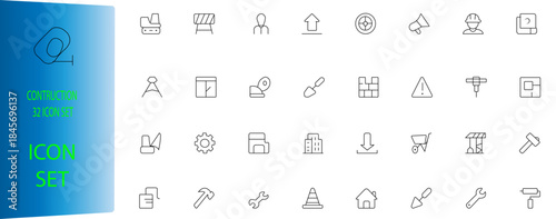 Construction Flat Line Set, Building, Tools, Architecture, Engineering Symbols