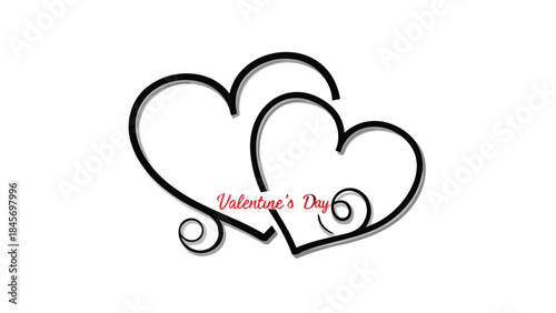 A smooth 3d heart silhouette with delicate valentine, valentine's day symbol, black outline on white background