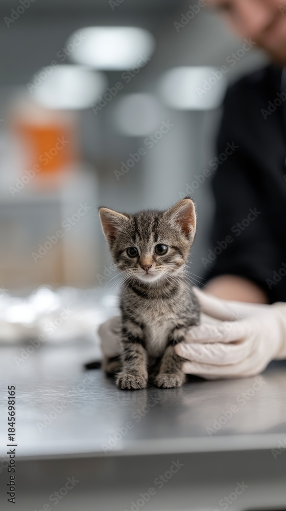 Naklejka premium Doctor checks cat's heart with stethoscope in a veterinary clinic during a health examination