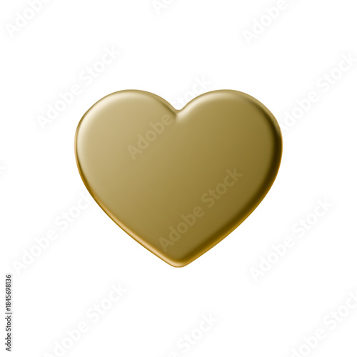 3D gold heart icon isolated on white background for love and valentine concepts. Gold heart icon in glossy metal style represents love, romance, wedding, emotion, social media reactions