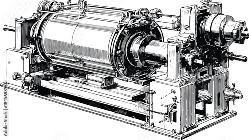 Industrial Machine with Large Metal Cylinder, Heavy Duty Equipment for Manufacturing Process