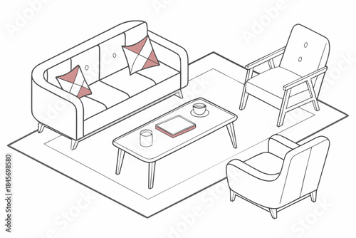 Furniture Arrangement Concept Illustration  Minima Vector Illustration