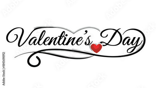 Valentine's day celebration with elegant cursive lettering and heart symbol on white background for love and romance themed designs