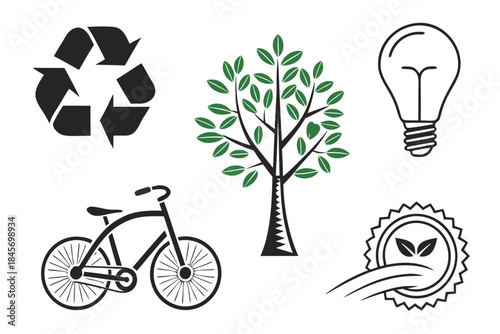 Eco Friendly Lifestyle Icon Set  Minimal Vector  W (2) Vector Illustration