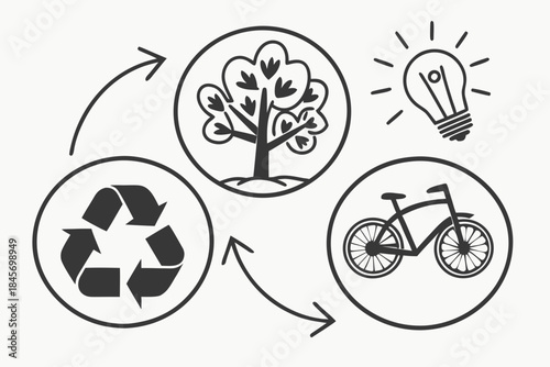 Eco Friendly Lifestyle Icon Set  Minimal Vector  W Vector Illustration