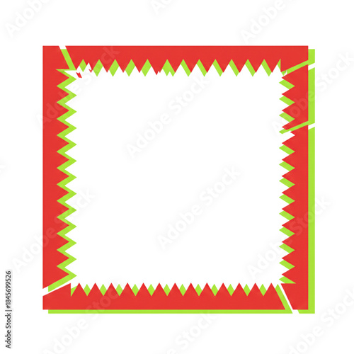 A red and green jagged square frame on a white background for decorative purposes