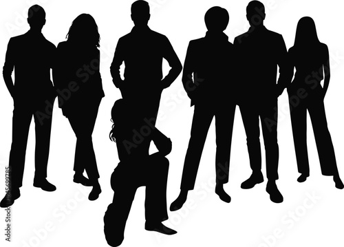 Diverse group of people silhouettes standing confidently together isolated on white background studio