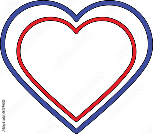 A vector red line art heart icon inside a blue heart.eps