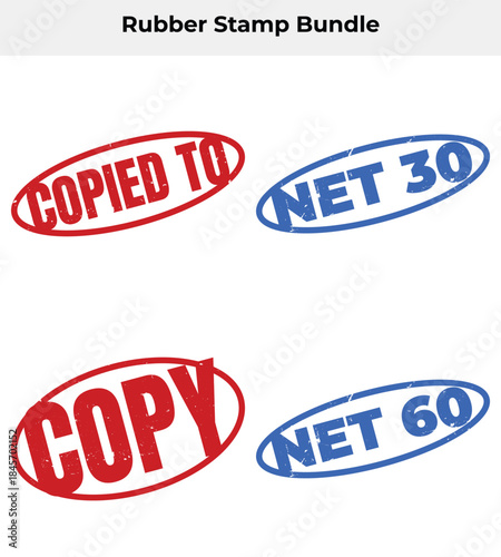Copy Stamp Set Copied To Net 30 Net 60 Oval Grunge Texture Isolated on White