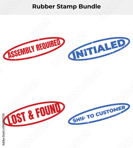 Grunge Oval Rubber Stamp Bundle with Assembly Required, Initialed, Lost & Found