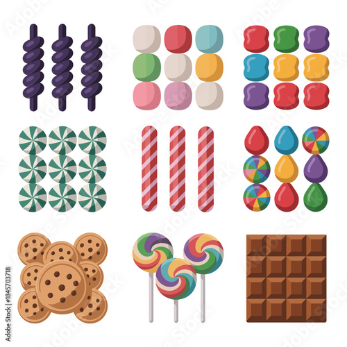 Photography Colorful holiday candy and sweet illustration set with lollipops cookies chocola