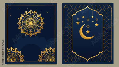 Festive Eid al-Adha card template with intricate patterns and space for personalized messages..eps