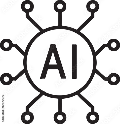 
This image features a black and white icon of a microchip or CPU. It represents central processing, circuit connectivity, artificial intelligence, and digital computing technology.