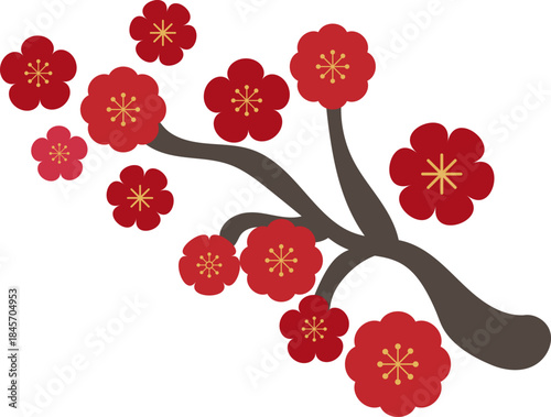 Red Plum Blossom Branch Illustration