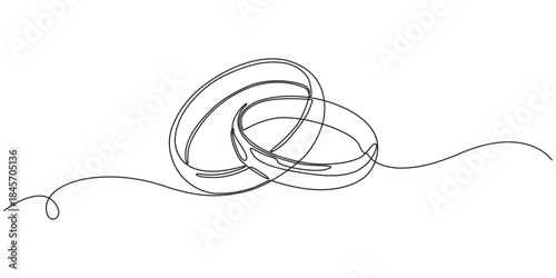 Wedding Ring continuous one line drawing minimalism design, couple wedding rings one continuous line drawing vector, Wedding rings line vector on white background,  proposal engagement or love concept
