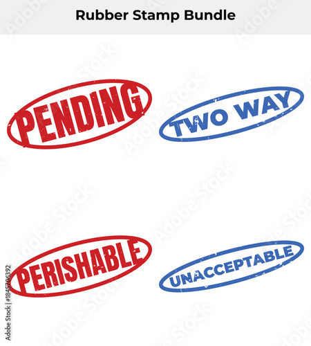 Pending Perishable Two Way Unacceptable Stamps Red and Blue on White Background