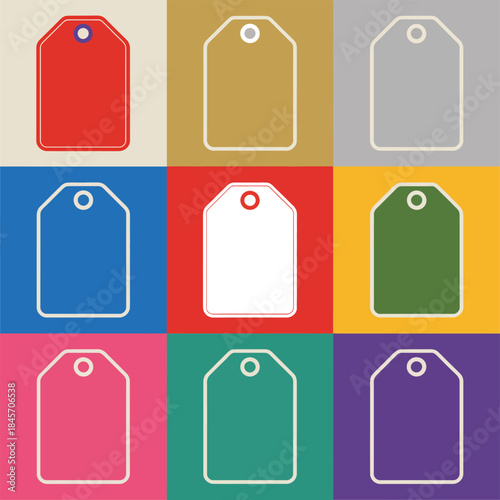 Colorful gift tag and label icon set with blank price tags sale markers festive holiday flat vector design collection