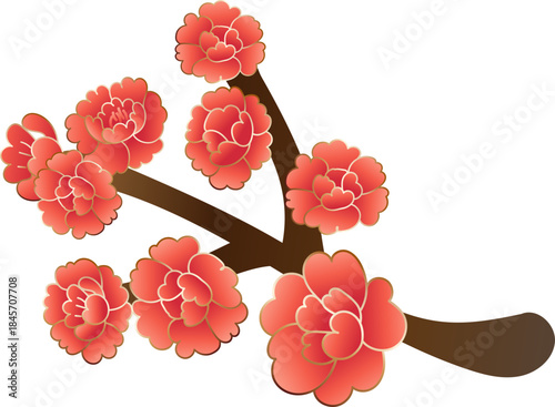 Red Plum Blossom Branch Art