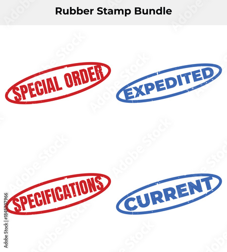Rubber Stamp Collection with Special Order, Expedited, Current on White Background