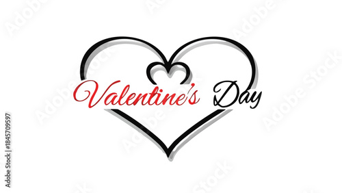 A carefully centered smooth 3d heart design with valentine's day text on a white background for love and romance themed projects and celebrations