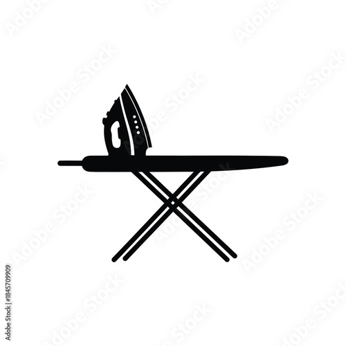 An Ironing Board with iron silhouette vector art illustration