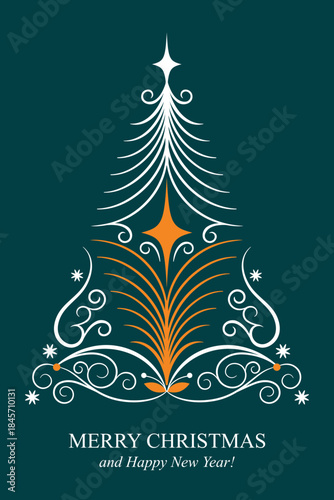 Ornamental Christmas Tree Vector Illustration. Christmas tree composed of elegant calligraphic swirls
