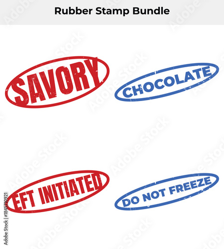 Rubber Stamp Set with Savory Chocolate Left Initiated Do Not Freeze Text on White