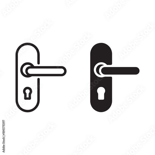 Black and white illustration of two modern door handle designs with keyholes
