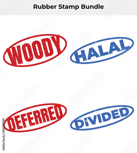 Rubber Stamps of Halal, Divided, Deferred, Woody with Oval Shapes on White