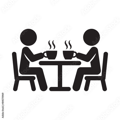 Two people sitting at a table with steaming cups a simple icon