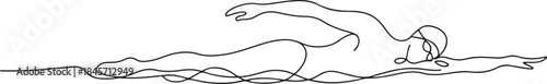 One continuous line drawing of Marathon Swimming sports vector illustration. one line Art icon drawing