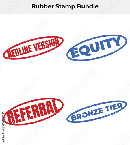 Set of Grunge Oval Rubber Stamps with Wording on White Background isolated